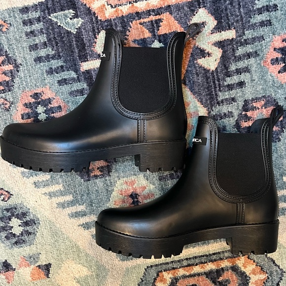 Nautical Black Ankle Rain Boots - Picture 2 of 6